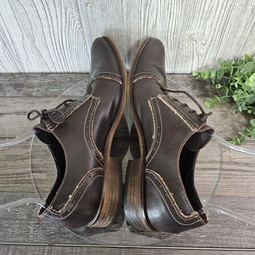 T2[in] Leather Oxford Dress Shoes Men's 45 Engraved‎ Design Frayed Stitch Spain